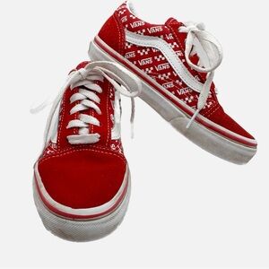 Vans red sneakers spellout canvas suede boys shoes size 13
